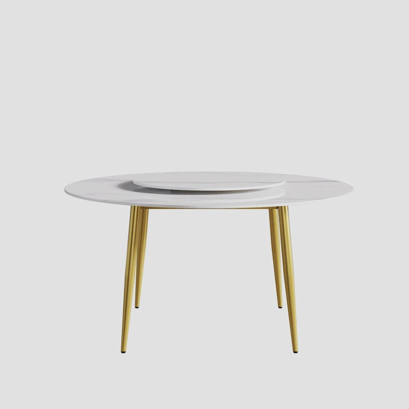 Table de salle à manger ronde en pierre frittée avec plateau tournant