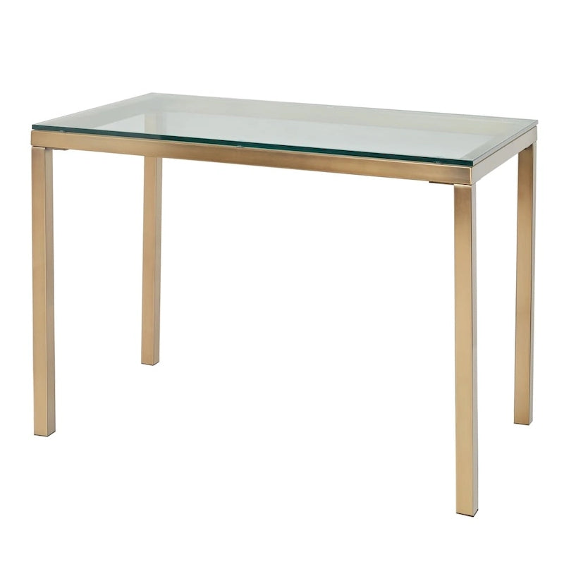Bureau moderne à cadre en métal doré avec plateau en verre trempé