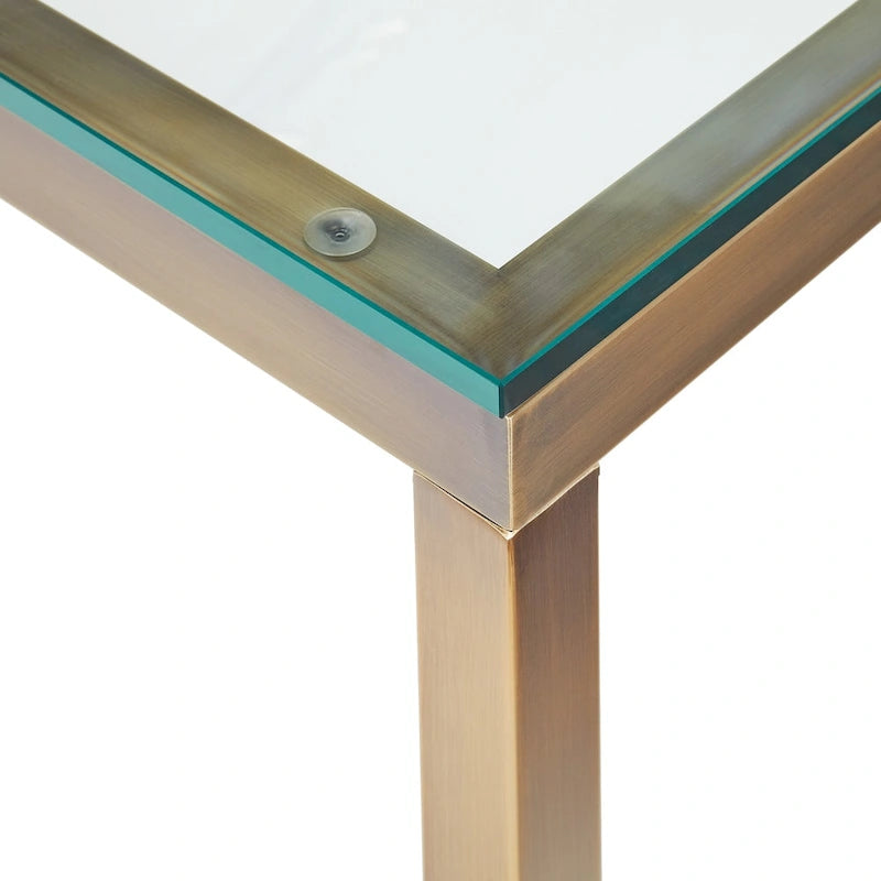 Bureau moderne à cadre en métal doré avec plateau en verre trempé