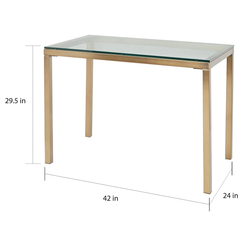 Bureau moderne à cadre en métal doré avec plateau en verre trempé