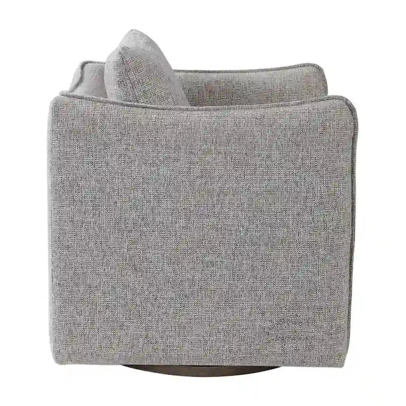 Fauteuil pivotant d'appoint en mélange de lin avec base en bois gris vieilli