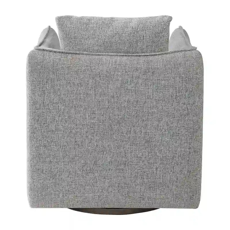 Fauteuil pivotant d'appoint en mélange de lin avec base en bois gris vieilli