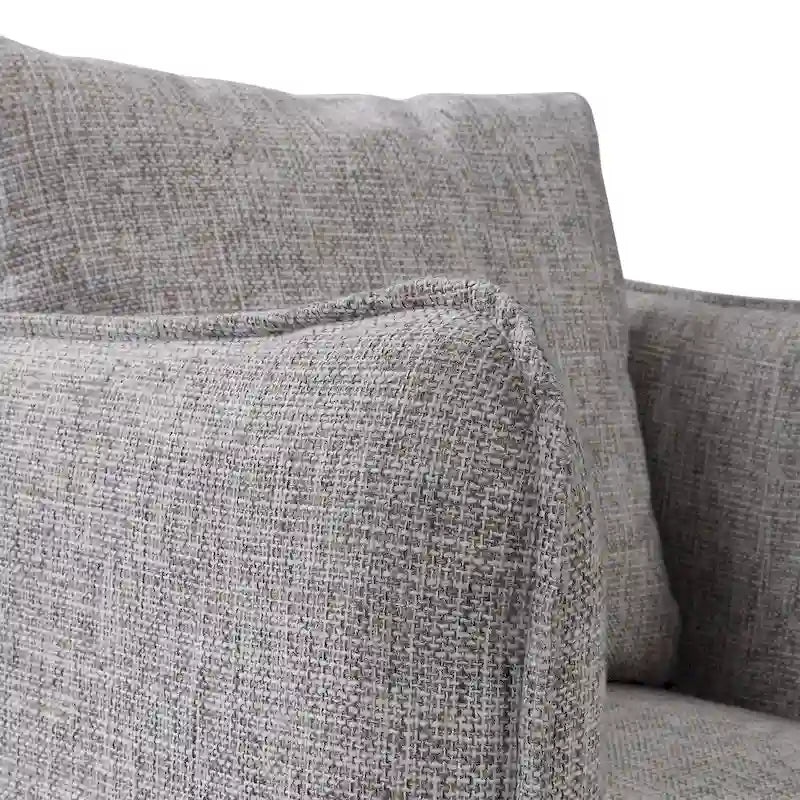 Fauteuil pivotant d'appoint en mélange de lin avec base en bois gris vieilli
