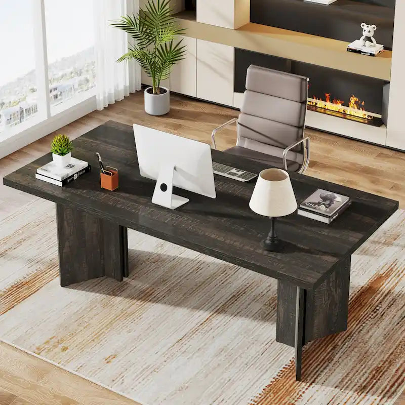 Grand bureau de 160 cm avec plateau effet bois – Plusieurs finitions