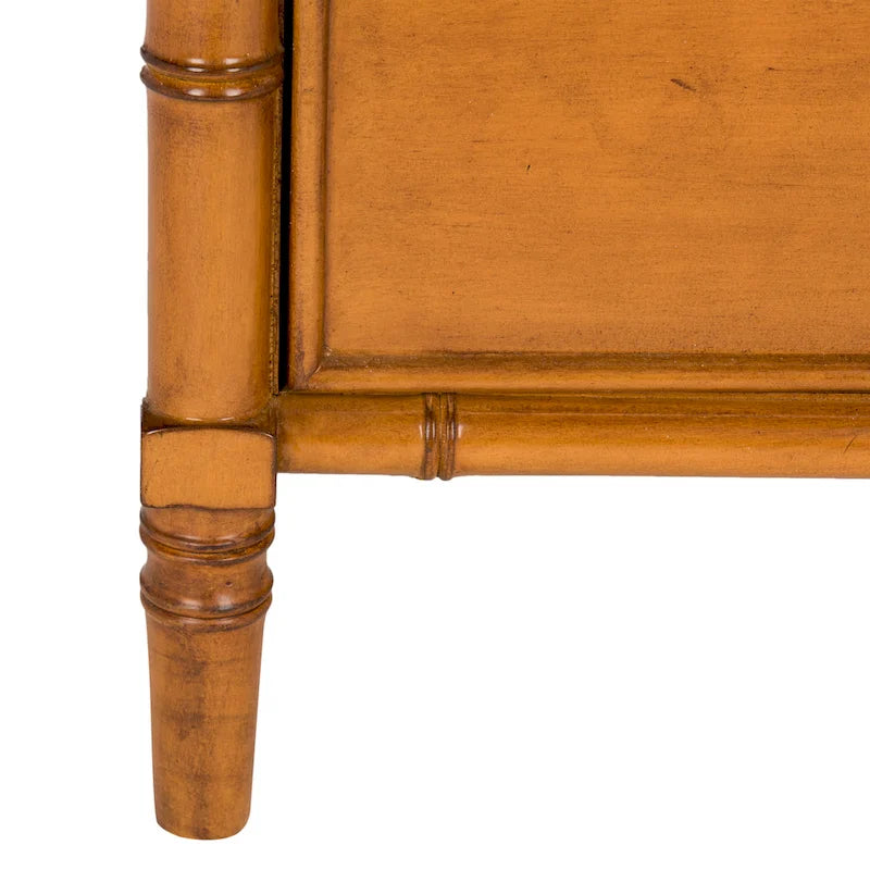 Table de chevet moderne 3 tiroirs ambiance bord de mer avec cadre bambou et poignées dorées – Plusieurs coloris