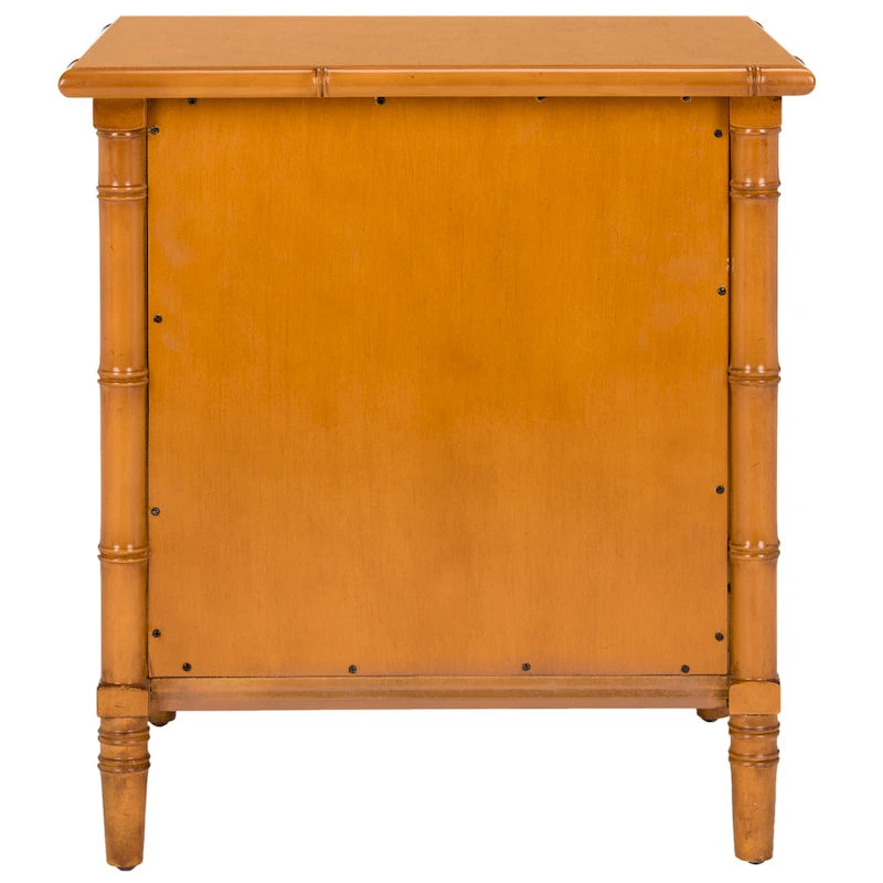 Table de chevet moderne 3 tiroirs ambiance bord de mer avec cadre bambou et poignées dorées – Plusieurs coloris