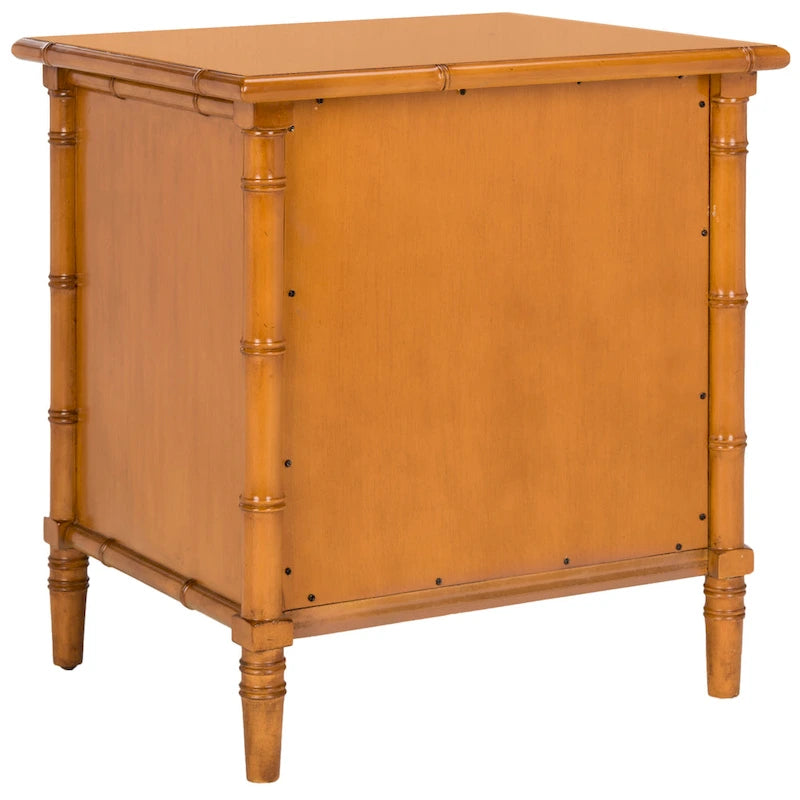 Table de chevet moderne 3 tiroirs ambiance bord de mer avec cadre bambou et poignées dorées – Plusieurs coloris