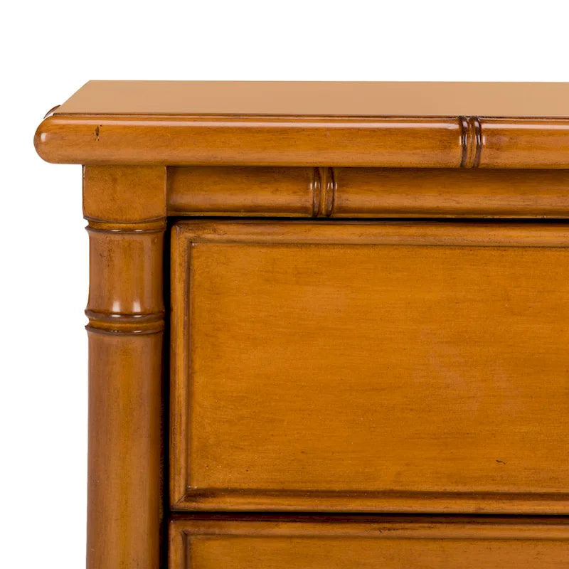 Table de chevet moderne 3 tiroirs ambiance bord de mer avec cadre bambou et poignées dorées – Plusieurs coloris