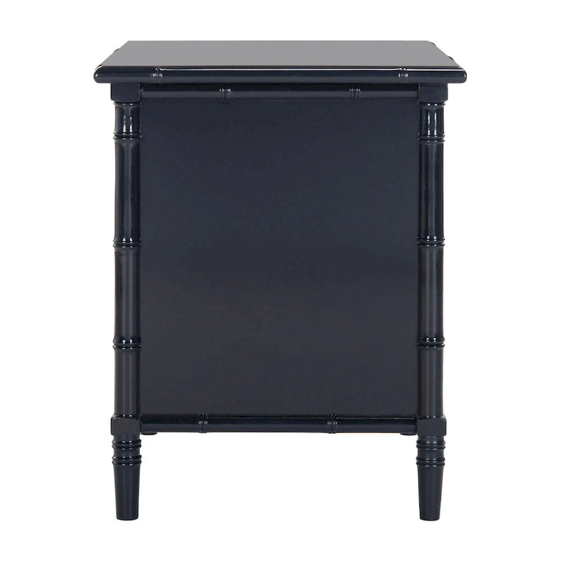 Table de chevet moderne 3 tiroirs ambiance bord de mer avec cadre bambou et poignées dorées – Plusieurs coloris
