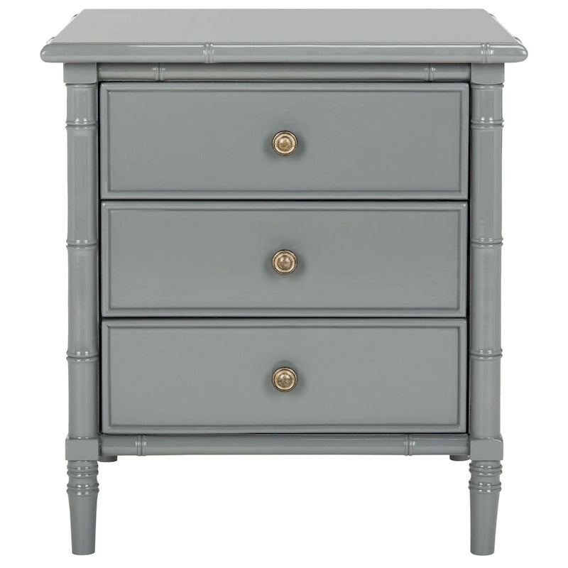 Table de chevet moderne 3 tiroirs ambiance bord de mer avec cadre bambou et poignées dorées – Plusieurs coloris