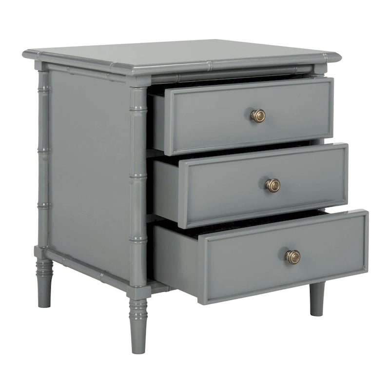 Table de chevet moderne 3 tiroirs ambiance bord de mer avec cadre bambou et poignées dorées – Plusieurs coloris