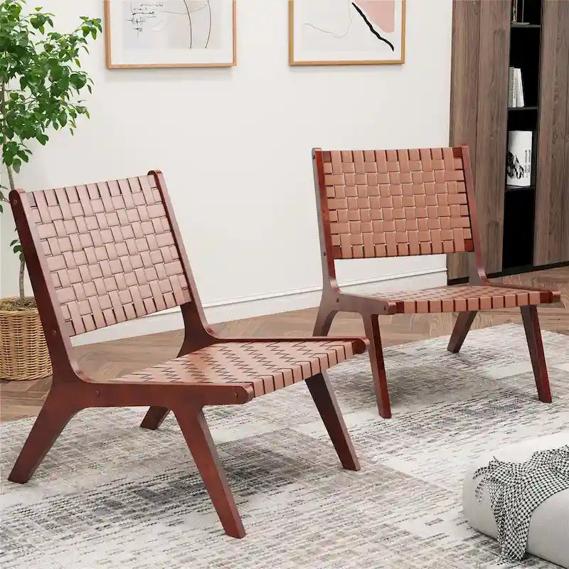Fauteuil d'appoint sans accoudoirs en cuir tressé du milieu du siècle