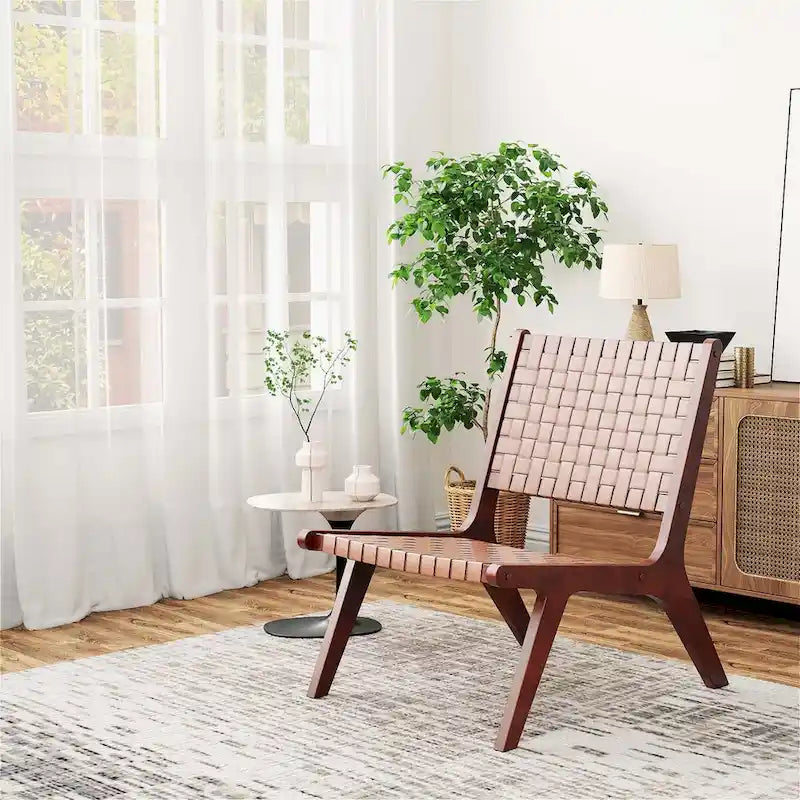 Fauteuil d'appoint sans accoudoirs en cuir tressé du milieu du siècle