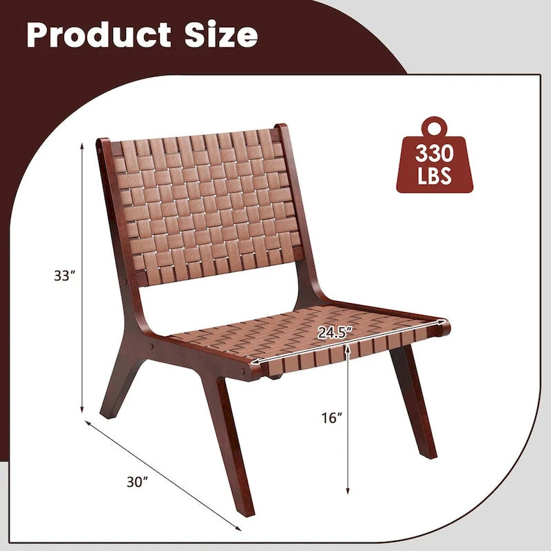 Fauteuil d'appoint sans accoudoirs en cuir tressé du milieu du siècle