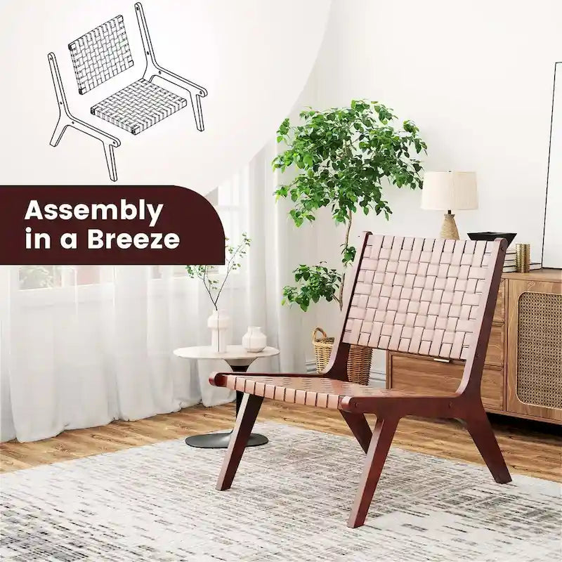 Fauteuil d'appoint sans accoudoirs en cuir tressé du milieu du siècle