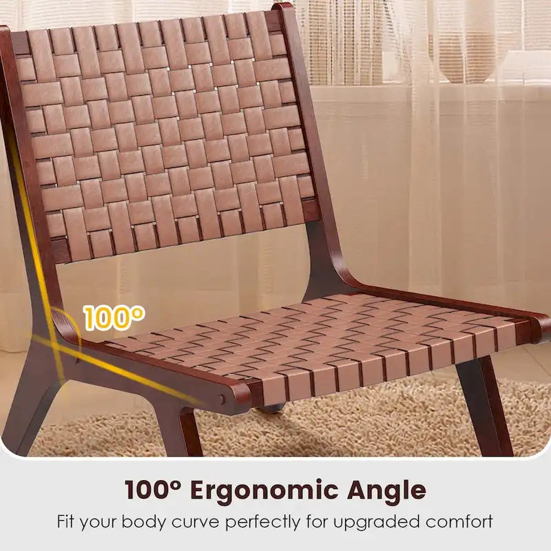 Fauteuil d'appoint sans accoudoirs en cuir tressé du milieu du siècle