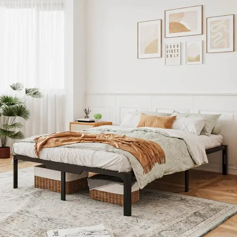EGOHOME 14 Metal Bed Frame with Easy Assembly & Storage Underneath