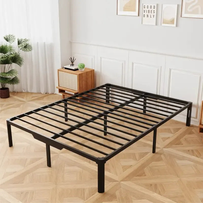 Cadre de lit en métal de 14 pouces avec espace de rangement sous le lit et sangles antidérapantes – Plusieurs tailles