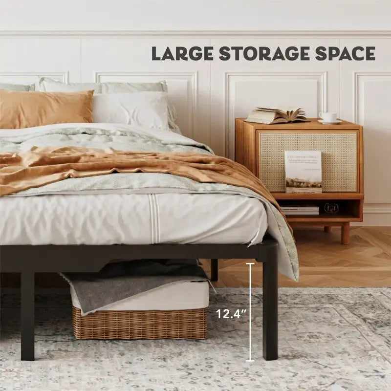 Cadre de lit en métal de 14 pouces avec espace de rangement sous le lit et sangles antidérapantes – Plusieurs tailles