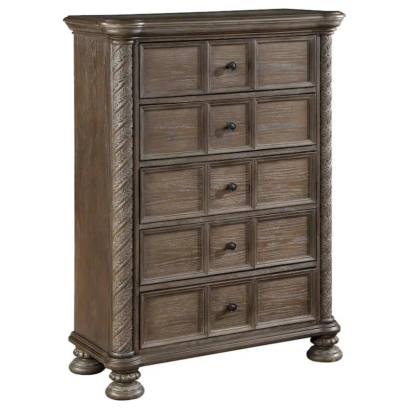 Commode haute classique à 5 tiroirs avec pieds tournés