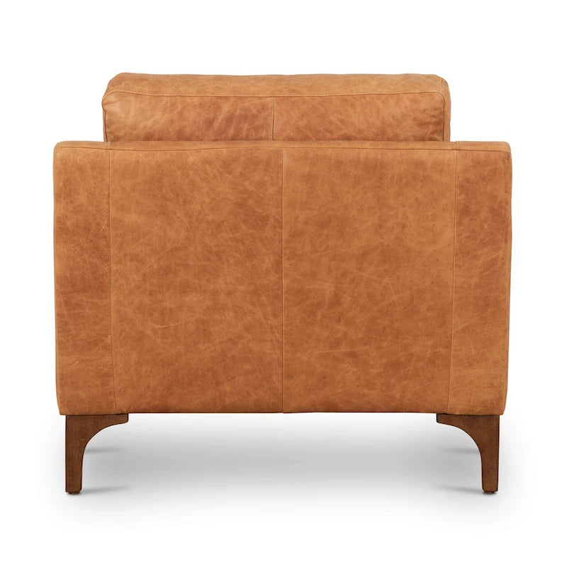 Fauteuil de salon en cuir pleine fleur avec pieds en noyer