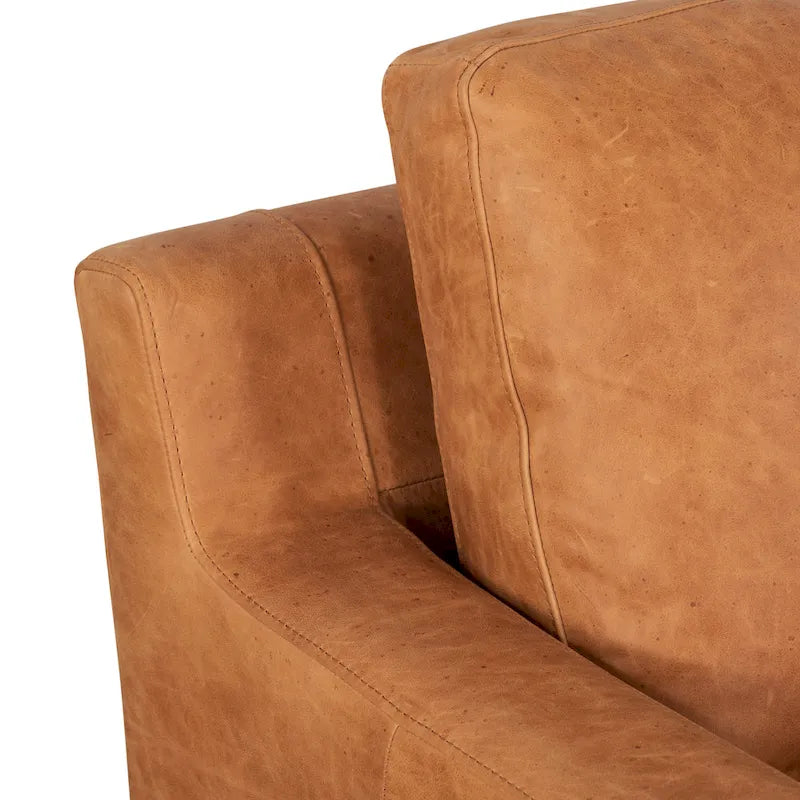 Fauteuil de salon en cuir pleine fleur avec pieds en noyer