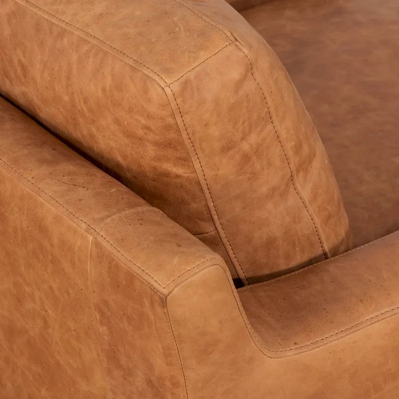 Fauteuil de salon en cuir pleine fleur avec pieds en noyer