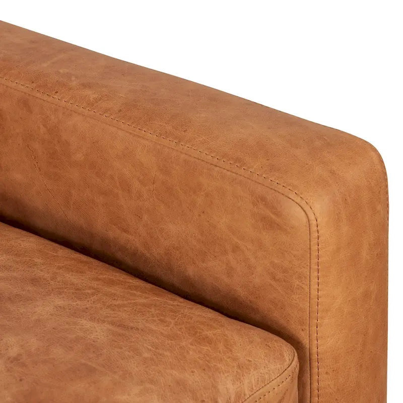 Fauteuil de salon en cuir pleine fleur avec pieds en noyer