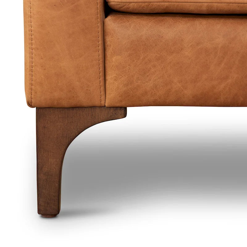 Fauteuil de salon en cuir pleine fleur avec pieds en noyer