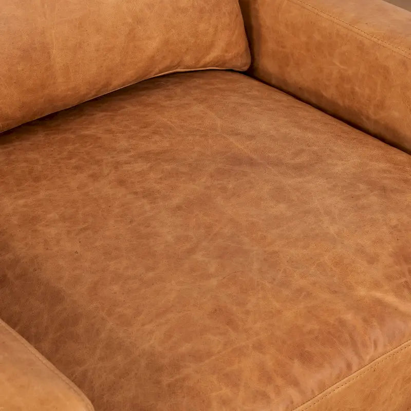 Fauteuil de salon en cuir pleine fleur avec pieds en noyer