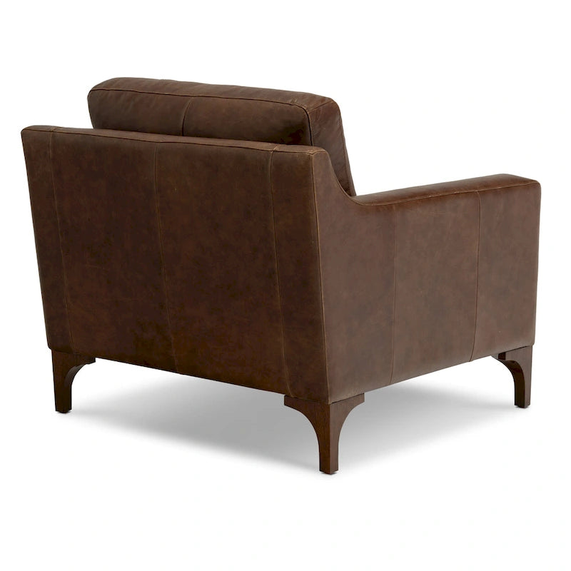 Fauteuil de salon en cuir pleine fleur avec pieds en noyer