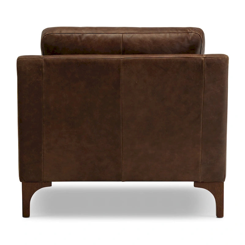 Fauteuil de salon en cuir pleine fleur avec pieds en noyer