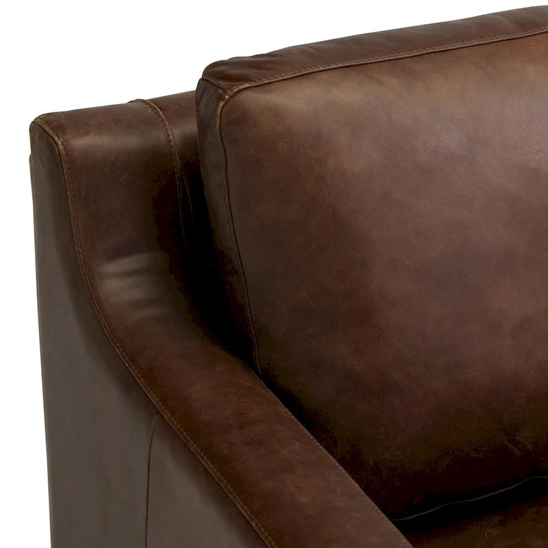 Fauteuil de salon en cuir pleine fleur avec pieds en noyer