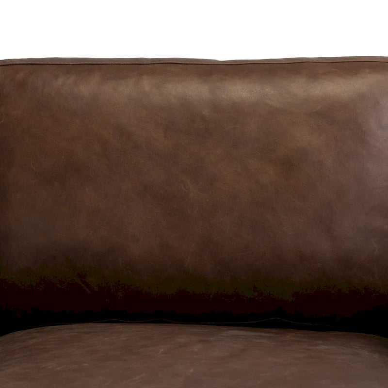 Fauteuil de salon en cuir pleine fleur avec pieds en noyer