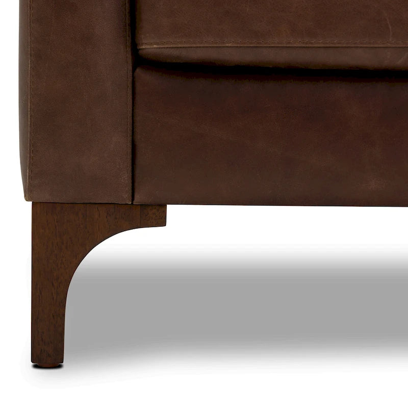 Fauteuil de salon en cuir pleine fleur avec pieds en noyer