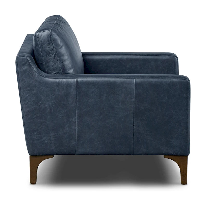 Fauteuil de salon en cuir pleine fleur avec pieds en noyer