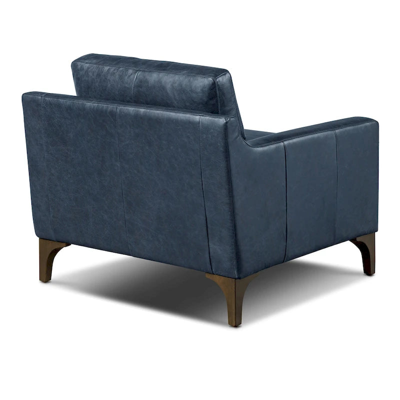 Fauteuil de salon en cuir pleine fleur avec pieds en noyer