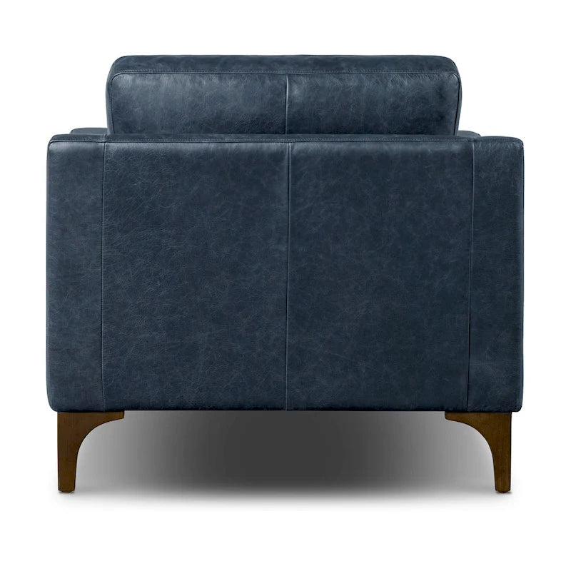 Fauteuil de salon en cuir pleine fleur avec pieds en noyer