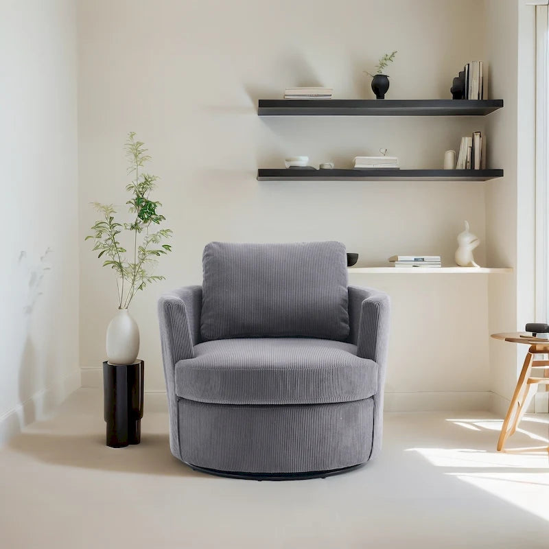 Fauteuil d'appoint pivotant à 360° avec coussins amovibles et base ronde en métal – Plusieurs couleurs