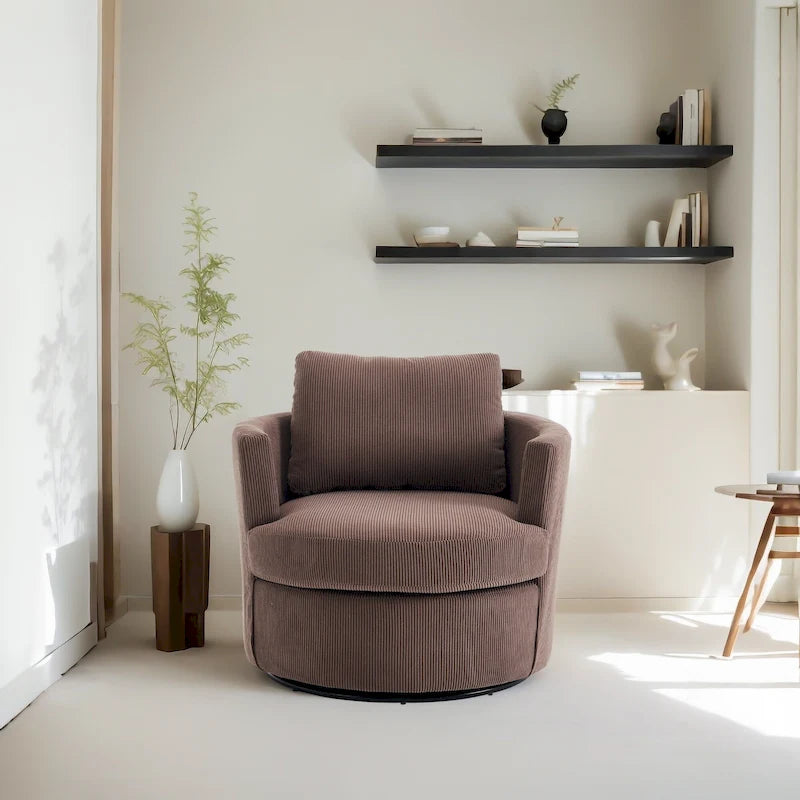 Fauteuil d'appoint pivotant à 360° avec coussins amovibles et base ronde en métal – Plusieurs couleurs