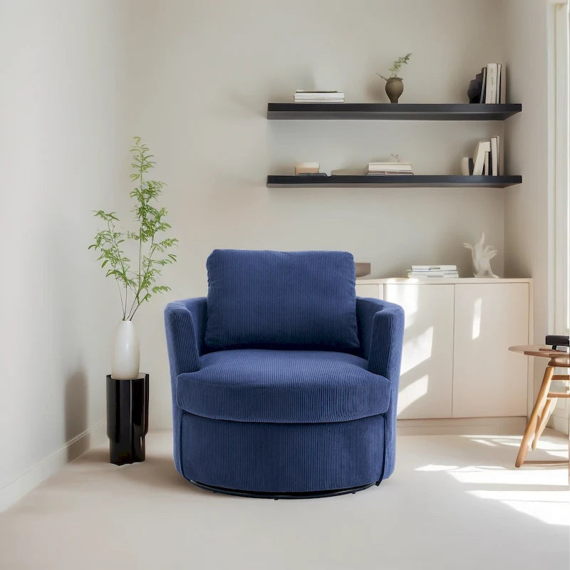 Fauteuil d'appoint pivotant à 360° avec coussins amovibles et base ronde en métal – Plusieurs couleurs