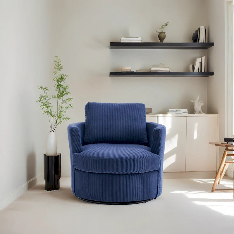 Fauteuil d'appoint pivotant à 360° avec coussins amovibles et base ronde en métal – Plusieurs couleurs