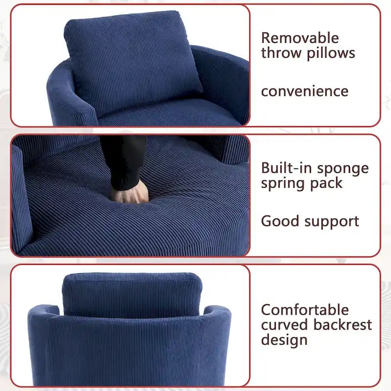 Fauteuil d'appoint pivotant à 360° avec coussins amovibles et base ronde en métal – Plusieurs couleurs