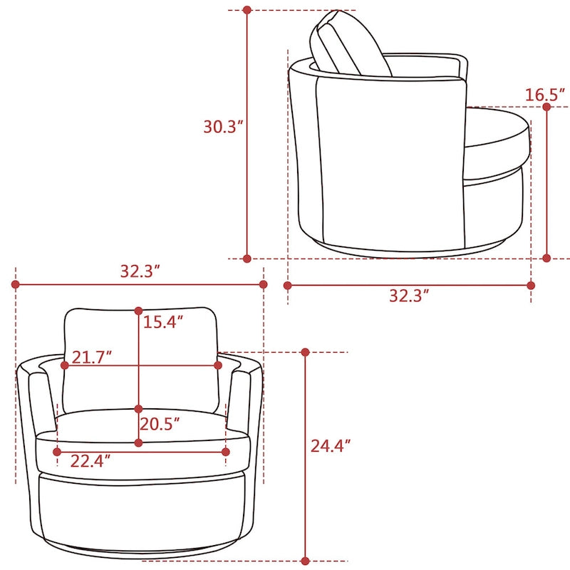 Fauteuil d'appoint pivotant à 360° avec coussins amovibles et base ronde en métal – Plusieurs couleurs