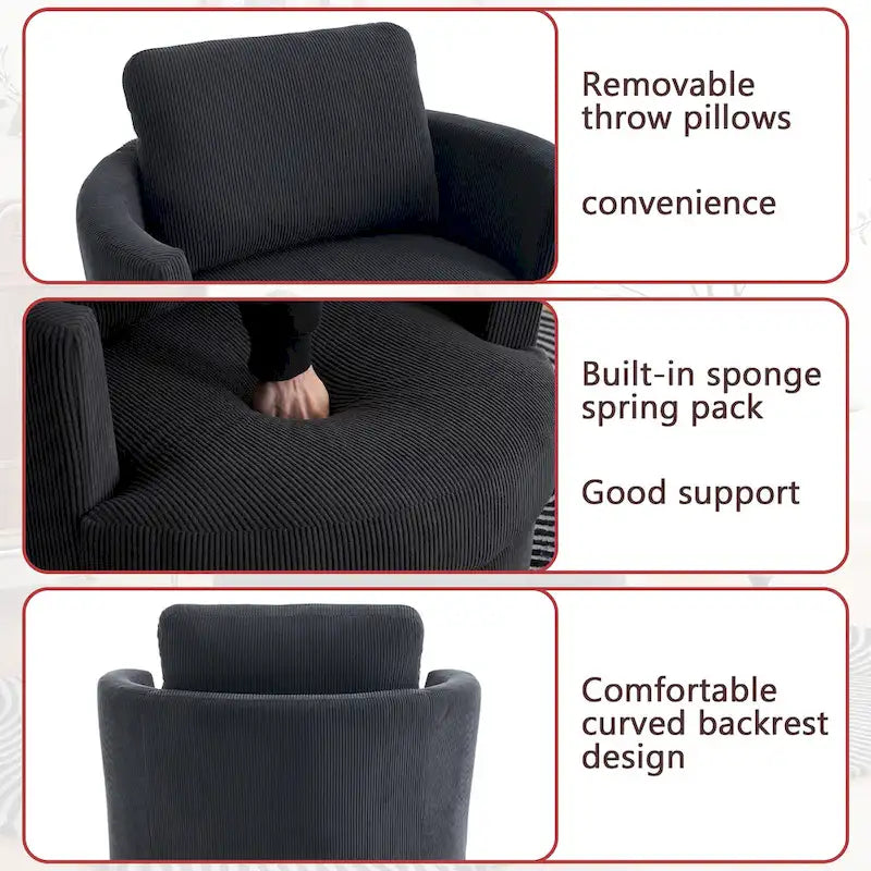 Fauteuil d'appoint pivotant à 360° avec coussins amovibles et base ronde en métal – Plusieurs couleurs