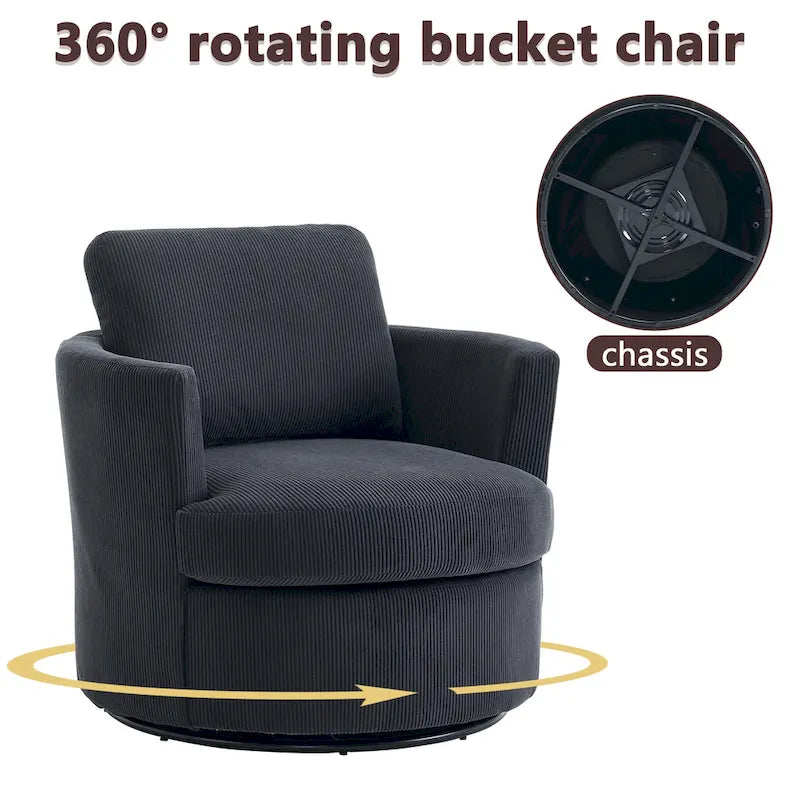 Fauteuil d'appoint pivotant à 360° avec coussins amovibles et base ronde en métal – Plusieurs couleurs