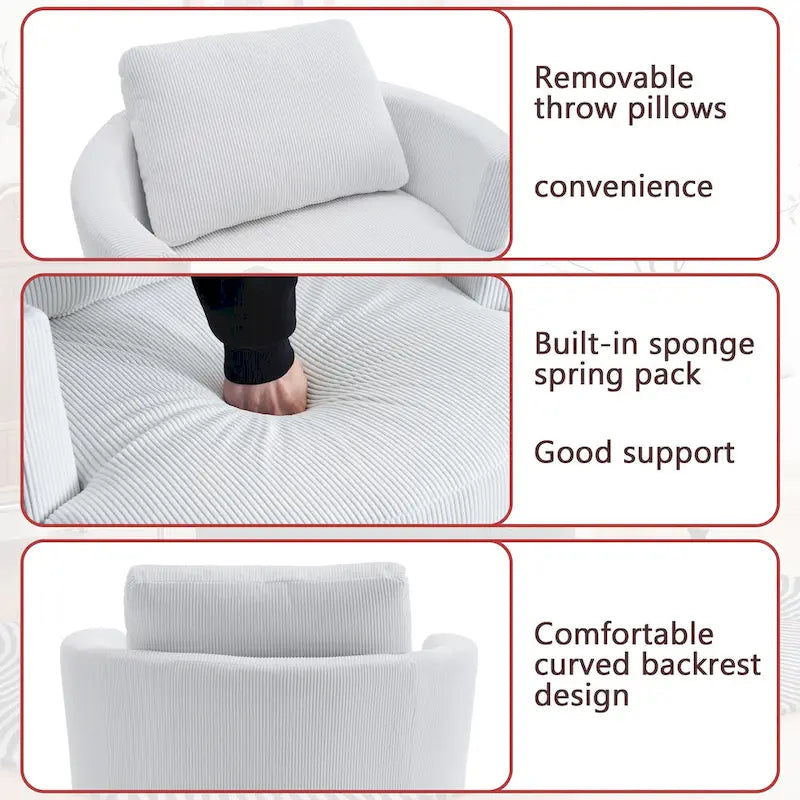 Fauteuil d'appoint pivotant à 360° avec coussins amovibles et base ronde en métal – Plusieurs couleurs