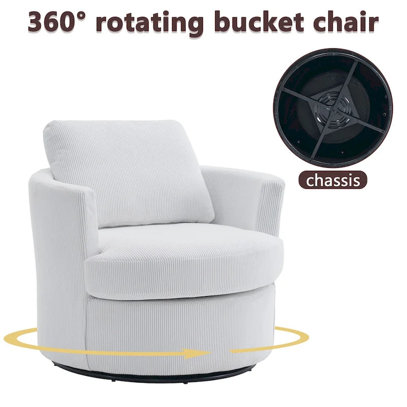 Fauteuil d'appoint pivotant à 360° avec coussins amovibles et base ronde en métal – Plusieurs couleurs