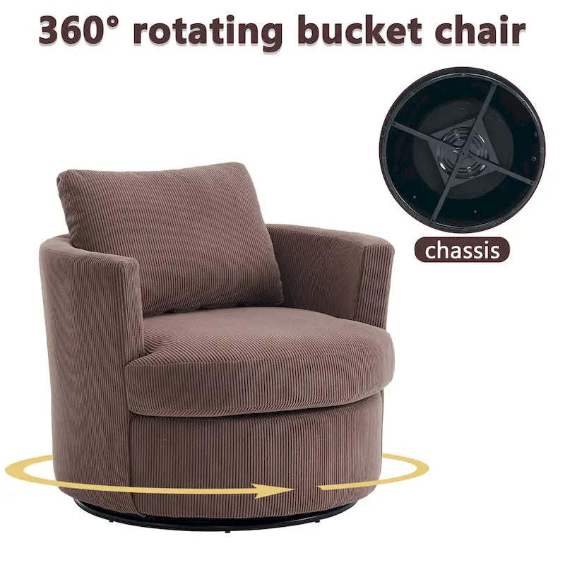 Fauteuil d'appoint pivotant à 360° avec coussins amovibles et base ronde en métal – Plusieurs couleurs