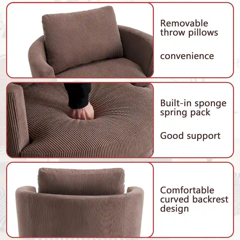 Fauteuil d'appoint pivotant à 360° avec coussins amovibles et base ronde en métal – Plusieurs couleurs